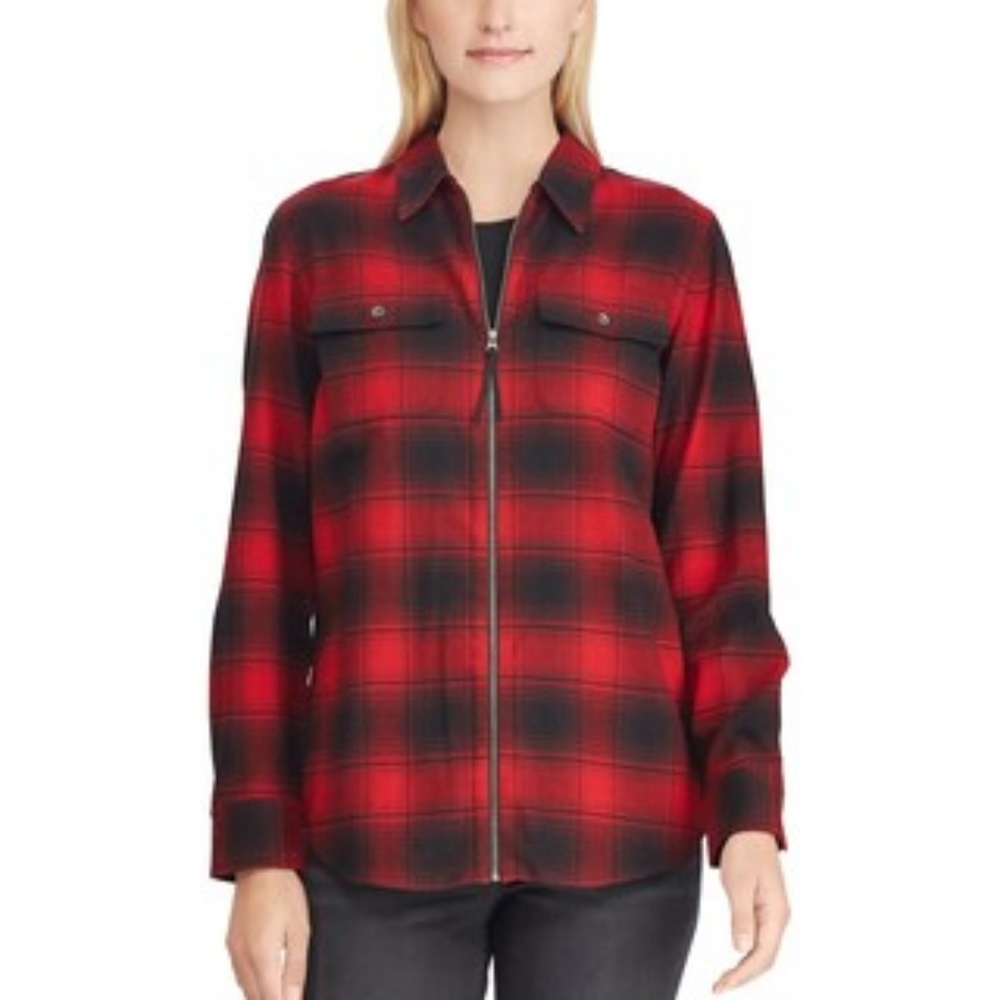 Women's Chaps Plaid Zip-Front Shirt